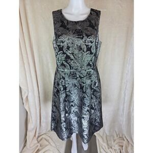 Shelby Nites Womens Silver Black Metallic Floral Jacquard A-Line Dress 12